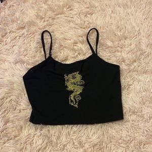 Black cropped tank top with green dragon size XS